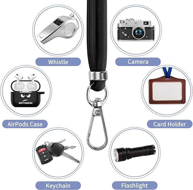 CACOE Cell Phone Lanyard 2 Pcs-1 Pcs Adjustable Neck Strap,1 Pcs Wrist Strap, 2 Pcs Pads, Universal Crossbody, Multifuctional Compatible with Most Smartphones(Black)