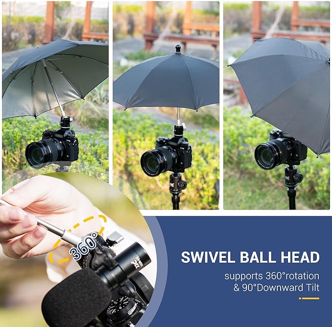 3 Level Height Adjustable Camera Hot Shoe Umbrella, Upgrade Rain Umbrella with Cold Shoe Mount, Rain Cover Protector Sunshade for Canon Sony Nikon Fuji DSLR & Mirrorless Camera