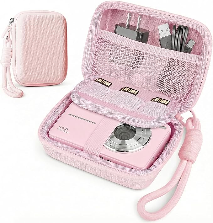 Roseliya Digital Camera Case Compatible with CAMKORY Digital Point and Shoot/for KODAK PIXPRO FZ45/55 16MP Vlogging/for VAHOIALD FHD 1080P/for IWEUKJLO/for Nsoela, Holder for SD Card More (Pink)