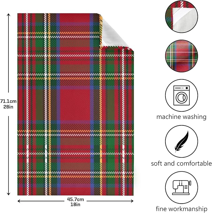 Christmas Tartan Plaid Striped Pattern Kitchen Dish Towels Set of 4, Tea Towels Absorbent Microfiber Cleaning Cloth Decorative Quick Dry