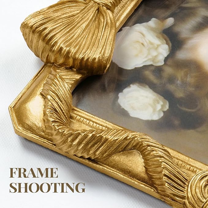 Cuspin 4x6 Picture Frame Gold Bow Frames, Vintage 4 by 6 Photo Frame with Bowknot Design, Ornate Handcrafted Resin Antique Frame with Glass Front for Wall and Tabletop Display, Home Decor, Gift Ideas