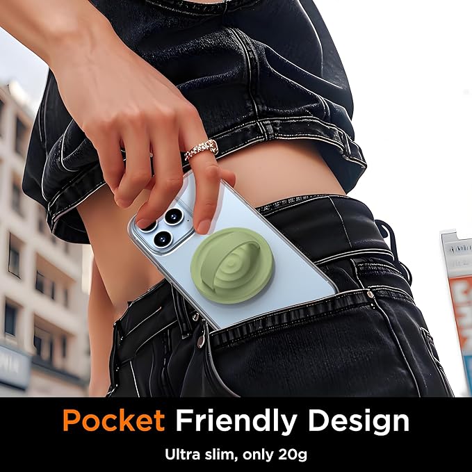 Upgraded Magnetic Phone Grip, Liquid Silicone Soft and Portable, Removable Finger Loop Ring Grip Holder for iPhone, Strong Magnetic Attraction, Compatible with MagSafe Phone Case, Tea Green