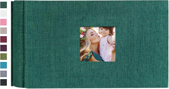 Mublalbum Small Photo Album 4x6 100 Photos Linen Cover Picture Book with Horizontal Pockets for Wedding Family Anniversary and Baby (Dark Green)