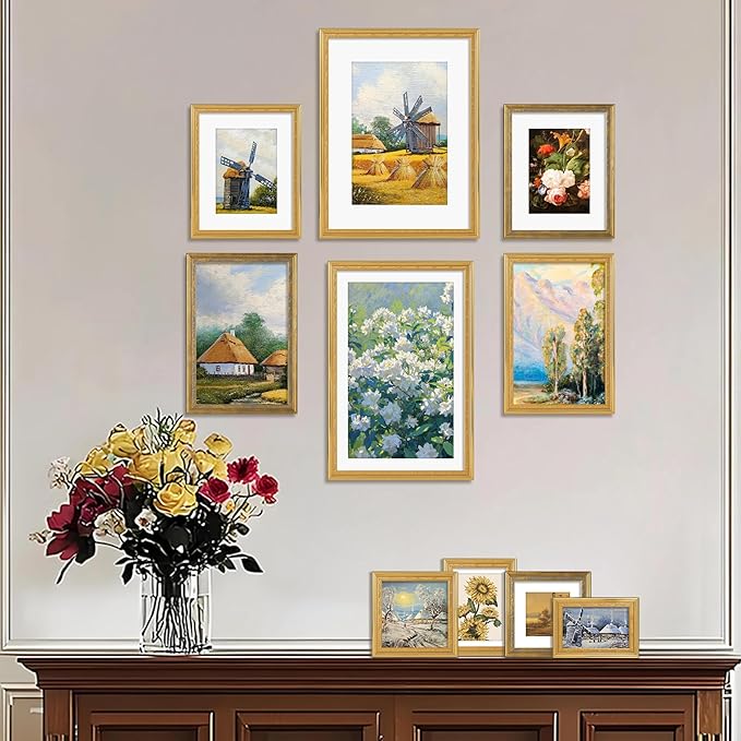 VIOLABBEY 6x6 Gold Picture Frame, Display 4x4 Photo with Mat or 6x6 without Mat, Ornate Vintage 6 x 6 Gold Frame for Wall Decor or Tabletop Display