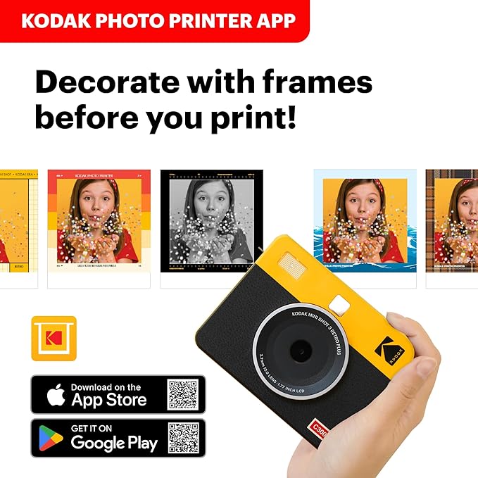 KODAK Mini Shot 3 Retro 4PASS 2-in-1 Instant Digital Camera and Photo Printer (3x3 inches) Initial 8 Sheets + 30 Sheets Cartridge Bundle, White