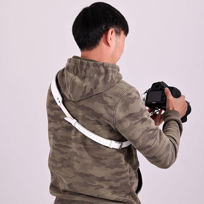 Padwa Lifestyle White Single Camera Harness Strap for One Camera - Professional Single Full Grain Leather Camera Harness with Thick Padded,Quick Release Gear DSLR Camera Straps for Photographers
