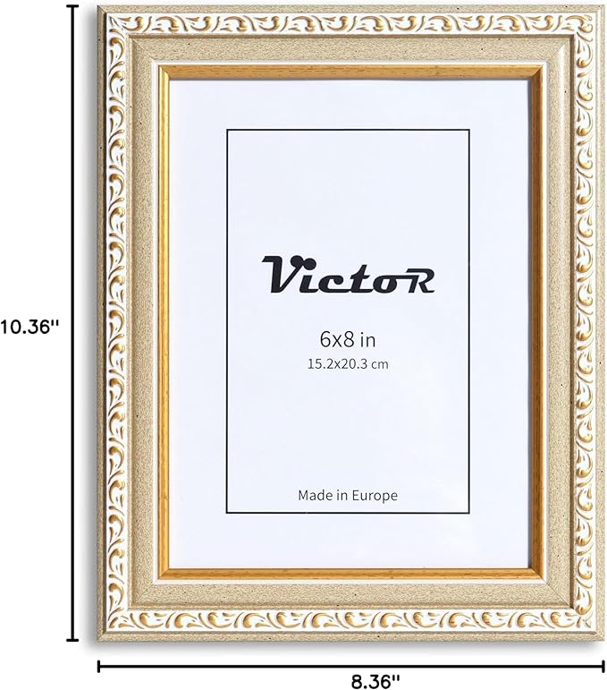 VictoR Picture Frame Chagall 6x8 Beige Gold - Vintage Picture Frames with Shutterproof Acrylic Glass - 6 x 8 Photo Frame - Beige Picture Frames - Antique