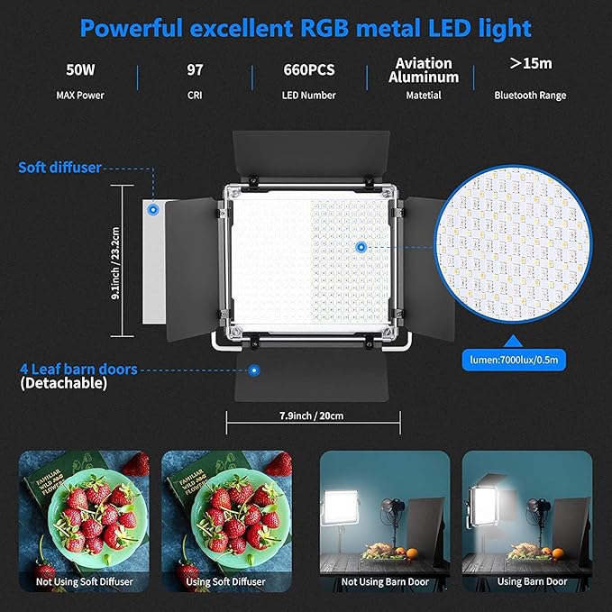 NEEWER 2 Pack 660 PRO RGB LED Video Light with App Control Tripod Stand Kit, Studio Panel Key Lighting for Gaming Streaming Zoom YouTube Webex Photography, 360° Full Color, 50W Dimmable