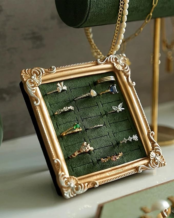 Jewelry Display Stand Vintage Ring Holder Box Earring Tray Retro Picture Frame Style Ring OrganizerJewelry Frame with Velvet