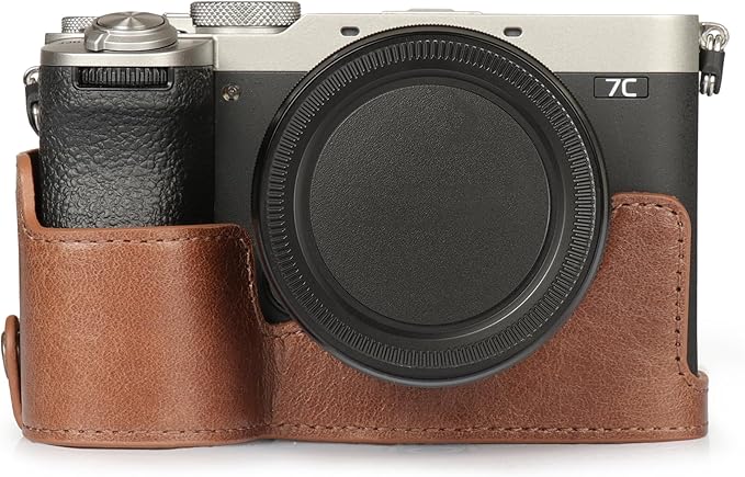 MegaGear Genuine Leather Half Camera Case for Sony Alpha a7C Mark II - Stylish and Protective - Brown