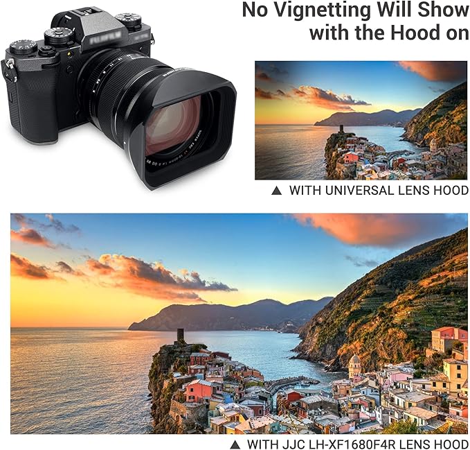 JJC Metal Square Bayonet Lens Hood Shade for Fuji Fujifilm XF 16-80mm f/4 R OIS WR Lens on Fuji X-T5 XT5 X-T4 XT4 X-S10 XS10 X-T3 XT3 X-T2 XT2 X-H2 XH2 Camera, for Fuji XF 16-55mm F2.8 R LM WR II Lens