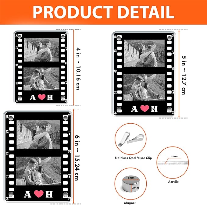 KNOTBOO Valentine Gift for Him – Personalized Car Visor Photo Clip, Custom Couple Picture Holder – Cute Car Charm and Visor Accessory