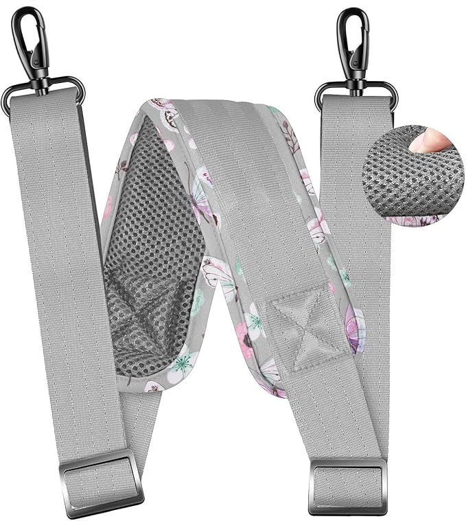 ZINZ 79 inch Shoulder Strap, Extra-thick Fixed Cushion Pad and Dual Clasps Universal Replacement Strap with Metal Swivel Hooks for Laptop Bags, Luggage Bags, Camera, Crossbody(Butterfly)