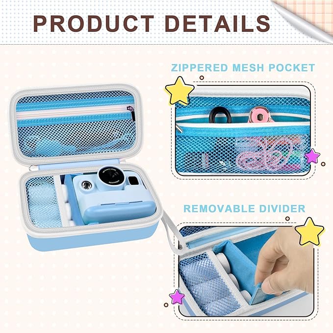 Case Compatible with DYLANTO for ESOXOFFORE for ETIKEZ for YTETCN for DUDUDRAGON Instant Print Camera, Kids Camera Storage for Accessories (Box Only) (Single Case, Blue)