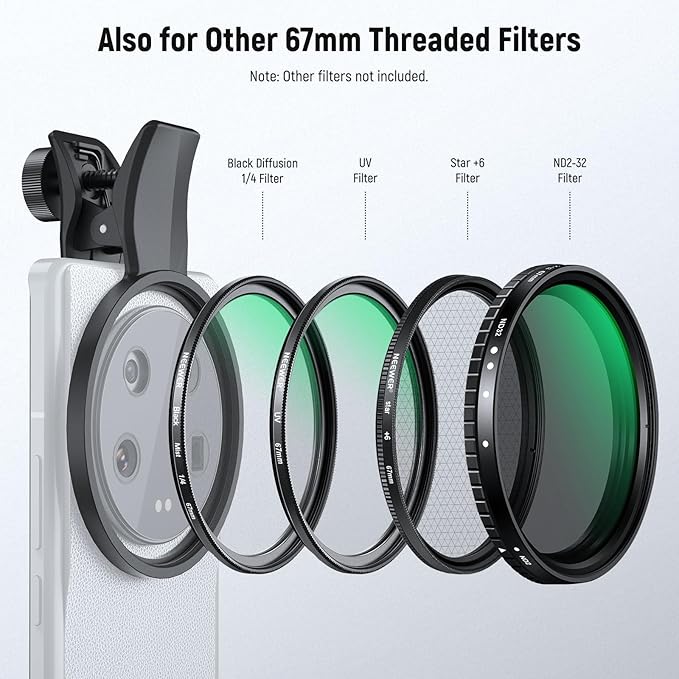 NEEWER 67mm Clip On CPL Filter for Phone, Circular Polarizing Polarizer Camera Lens Photography Accessories Kit Compatible with Android Samsung Galaxy S25 Ultra Google Pixel Huawei Xiaomi, FL-B19
