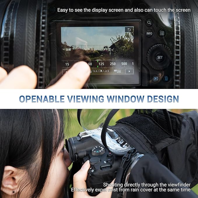 Mirrorless Camera Rain Cover with Openable Viewing Window & Strap Mountable Design Waterproof Camera Sleeve Protector for Canon EOS R6 R5 Mark II R8 R7 Rp for Nikon Z6III Z6II Z7II Z8 Z5 Z50II Zf