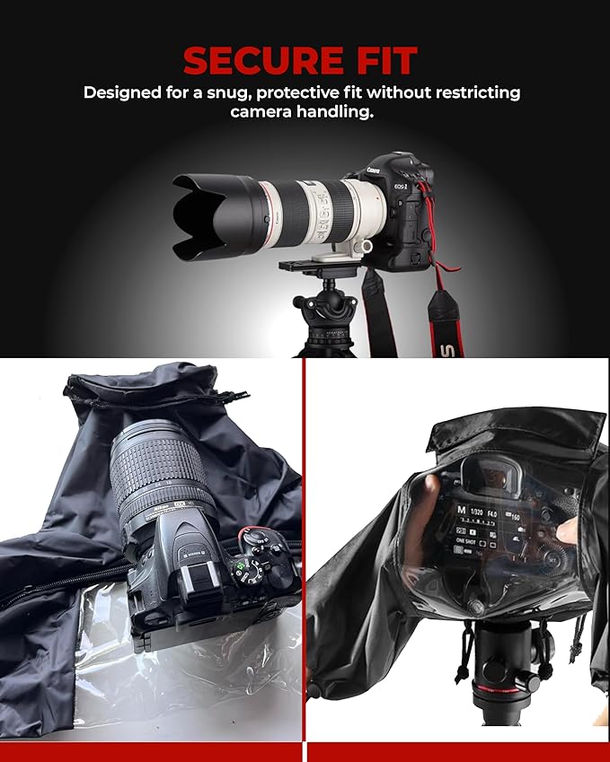 REFLEX CAMERA Universal Protective Waterproof DSLR/SLR Rain Cover with Drawstring Sleeves & Clear Viewing Window for Sony, Canon, Nikon, Panasonic, Lightweight Nylon Protection for All-Weather Outdoor
