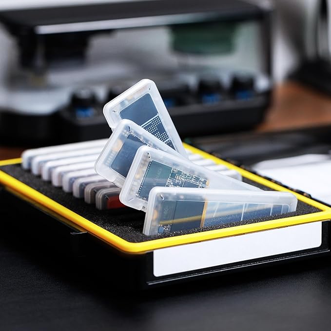 Dual Protect Hard M.2 SSD Holder with 12 PCS Individual Clear M.2 NVMe Case for M.2 2280 2260 2242 2230 SSDs Storage, Water-Resistant & Shockproof M.2 2280 SSD Card Case with Label & Notepaper