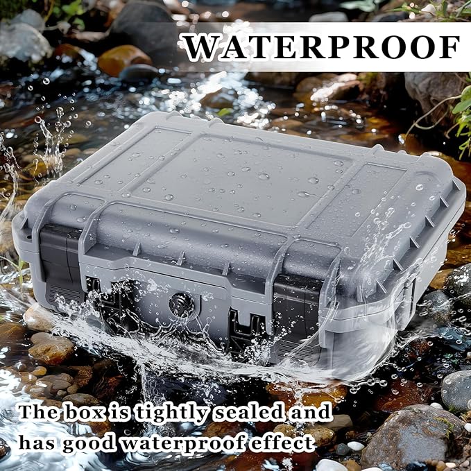 Relaxweex 1 Pcs 11.3 x 8.7 x 4.2 Inch Waterproof Hard Case with DIY Customizable Foam Insert Portable Protective Case with Knife for Camera Drones Equipments Tools Test Instruments (Gray)