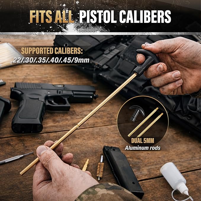 GLORYFIRE Gun Cleaning Kit Fits .22 .357/9mm .38 .40 .45 Cal Universal Handguns & Pistols Compact Carrying Case for Portability Multiple Styles with Brass or Plastic Jags & Tips for Shooting and Range
