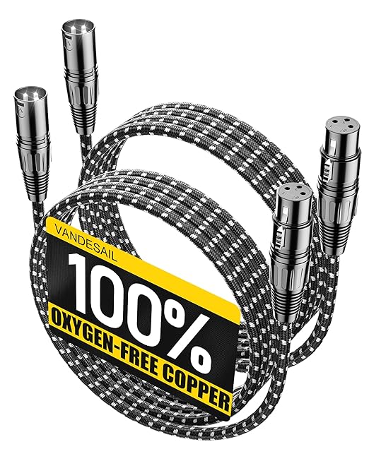 XLR Cables 6ft 2 Pack Microphone Cable, XLR Male to Female Balanced Microphone Cord 3 pin, Oxygen-Free Copper (OFC) Nylon Braided Short mic Cord