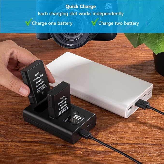 PHOLSY 2 EN-EL14 / EN-EL14a Batteries Camera Battery Charger MH-24 Rapid Dual USB Charger Compatible with Nikon P7800 P7700 P7100 P7000 D5600 D5500 D5300 D5200 D5100 D3500 D3400 D3300 D3200 D3100 Df
