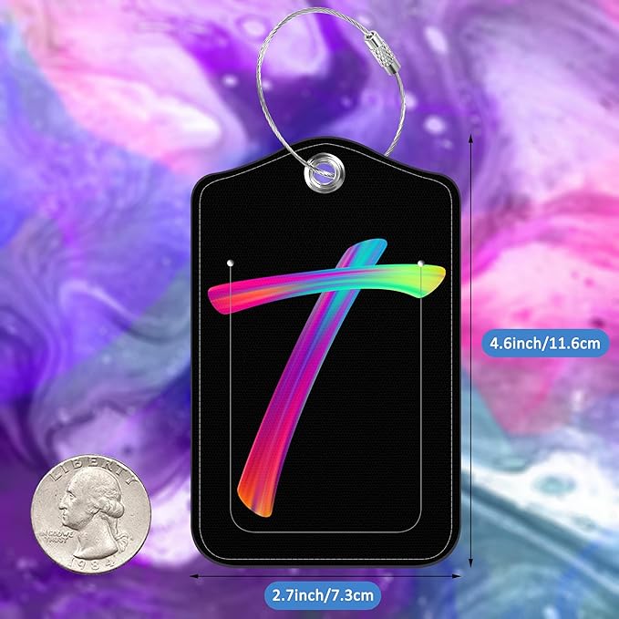 Luggage Tags for Suitcase,2 Pack Neon Colorful Letters Luggage Tags,Leather Baggage Tags Identifiers with Privacy Name Address Labels and Metal Loop for Women Men Girls Travel,Letter T