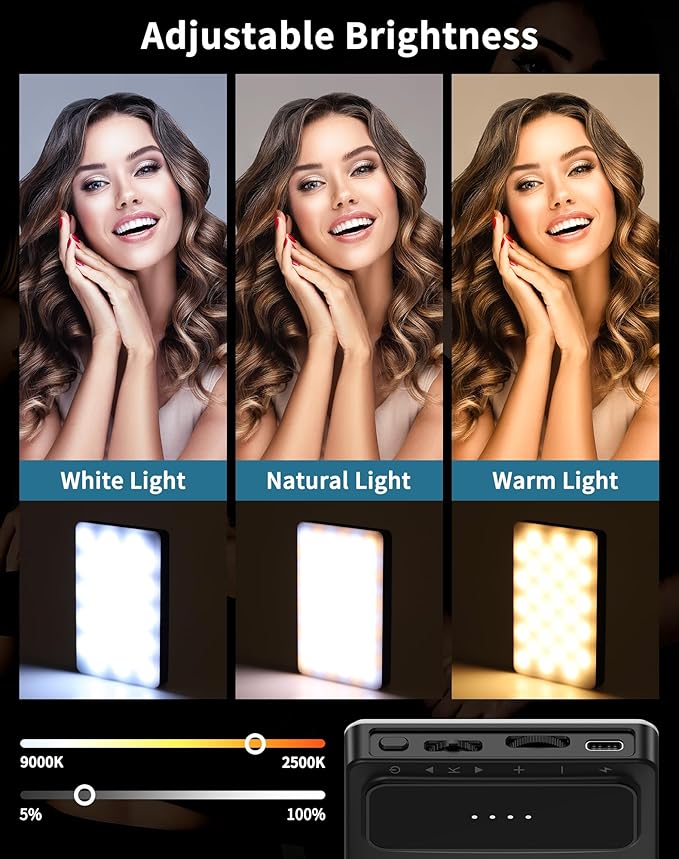 POVODO120LED Phone Light Clip:Selfie Light for iPhone, Adjusted3 Lighting Modes, 3000mah,2500k-2900K, CRI95+, Lighting for Video Recording, for Camera Light,Use for TikTok, Vlog,Meeting