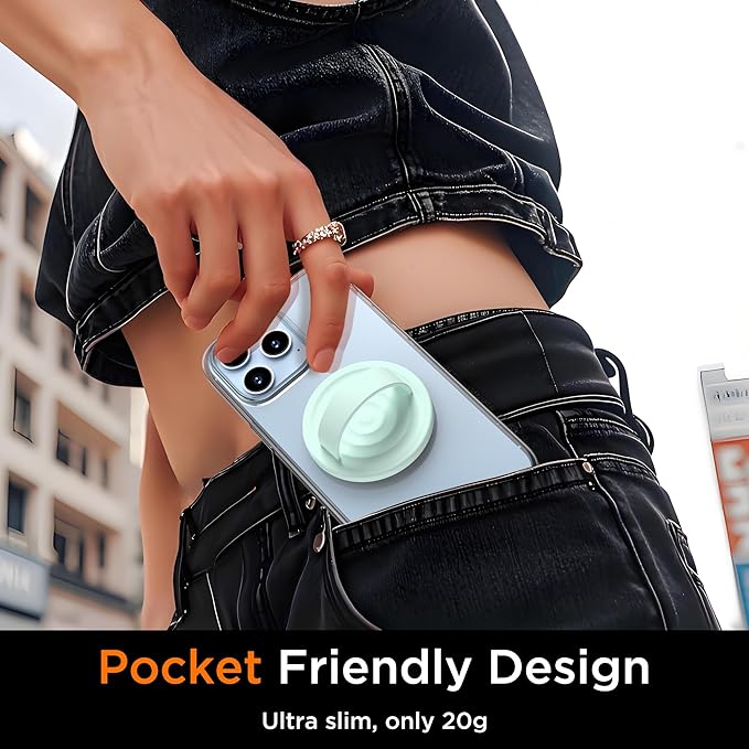 Upgraded Magnetic Phone Grip, Liquid Silicone Soft and Portable, Removable Finger Loop Ring Grip Holder for iPhone, Strong Magnetic Attraction, Compatible with MagSafe Phone Case, Mint Green