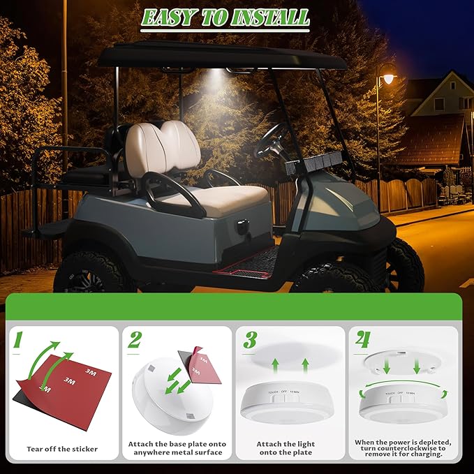 10L0L 1 Pack Universal Golf Cart Dome Light for Yamaha EZGO Club Car UTV, Wireless Lighting USB Rechargeable L E D Touch Car Dome Light Can Stick Anywhere, Great Golf Gifts (White)