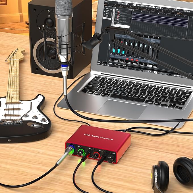 24Bit/192kHz USB Audio Interface with 48V Phantom Power - Studio Quality Recording for Musicians, Vocalists & Podcasters | Plug & Play | Works with Mac/PC & DAWs | Perfect for Home Studio & Streaming