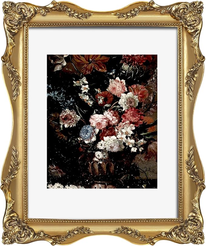 Vintage Gold 11x14 Picture Frame with Mat for 8x10 or 11x14 Photos, Real Glass, Ornate Baroque Gothic Victorian Frames for Wall Display