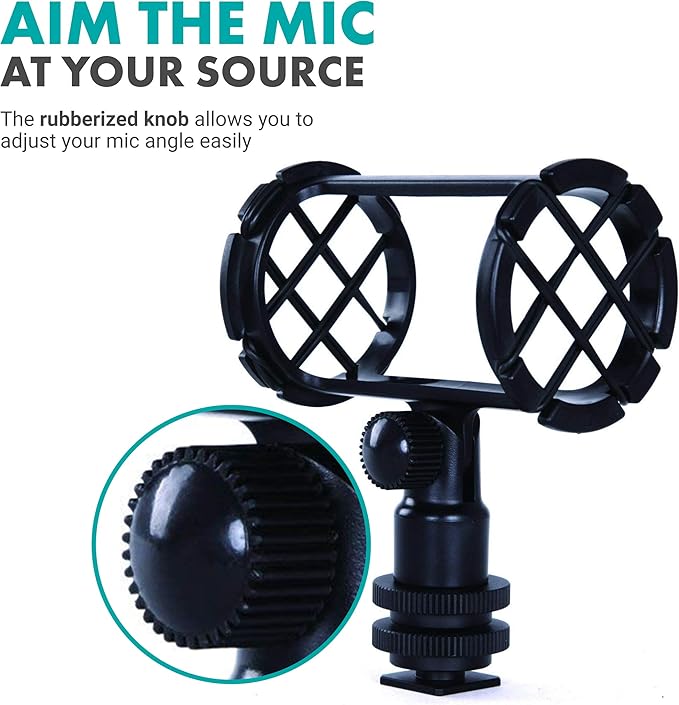 Movo SMM1 Microphone Shock Mount with Camera Cold Shoe for Shotgun Microphones 19-25mm in Diameter (Including Rode NTG-1, NTG-2, Sennheiser MKE-600)