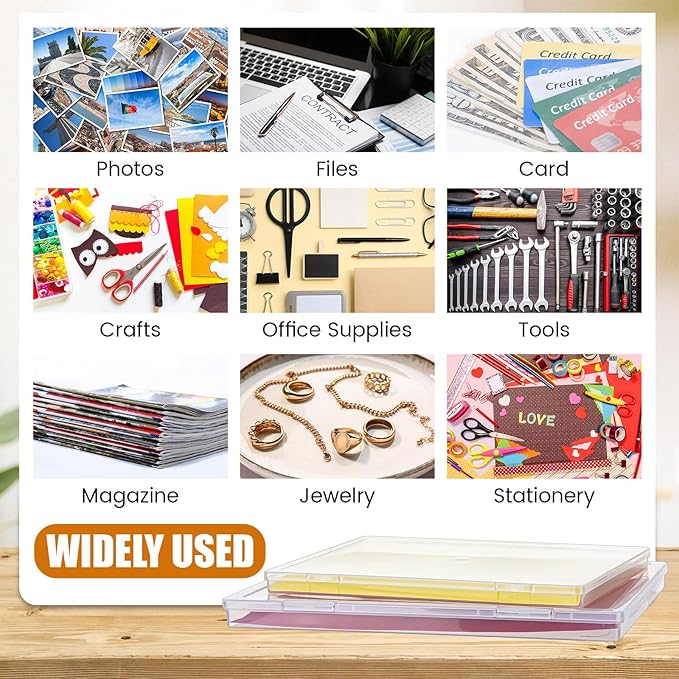 Leinuosen 10 Pack Photo Storage Box Set 5 Pcs 8 x10 and 5 Pcs 5 x7 Plastic Photo Organizer with Snap Tight Latch Large Picture Container for Postcard Scrapbook Paper Crafts Office Document Supplies