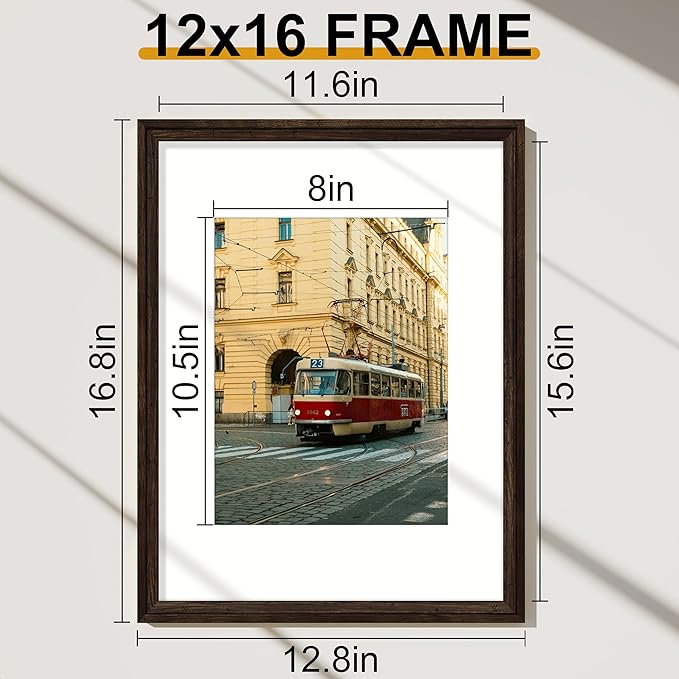 Vittanly 12x16 Picture Frames Set of 2, Ornate Vintage Photo Frame for Wall Mount, Display 8.5x11 Pictures with Mat or 12x16 without Mat, Rustic Brown