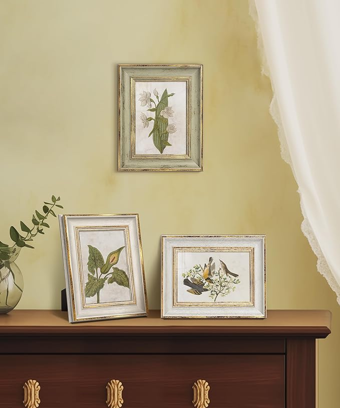 Afuly 5x7 Vintage Picture Frames Set of 3, Antique Retro Photo Frame Gold Picture Frame Tabletop Wall Hanging Home Gallery Decor Wedding Birthday Gift for Grandma Mom
