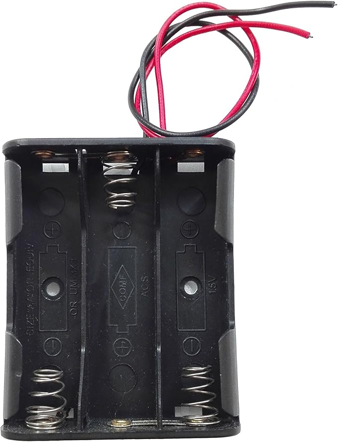 6PCS 3 x 1.5V AA Battery Spring Clip Black Plastic 3 x 1.5V AA Battery Case Holder Box Black Red Wire Leads