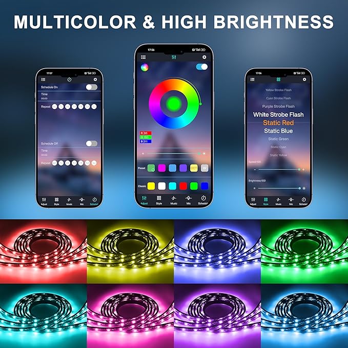 3PCS 60" RGB Truck Bed Light Strip Kit Remote Controlled Color Changing LED Bars with Music Sync, IP67 Waterproof for Pickup Trucks, SUVs, RVs & Boats