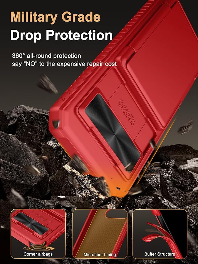 Vihibii for Google Pixel 9a Case with Card Holder (4 Cards), [RFID Blocking] & Slide Camera Cover, Military Grade Drop Protection, Heavy Duty Shockproof Wallet Cover for Google Pixel 9a 2025, Red