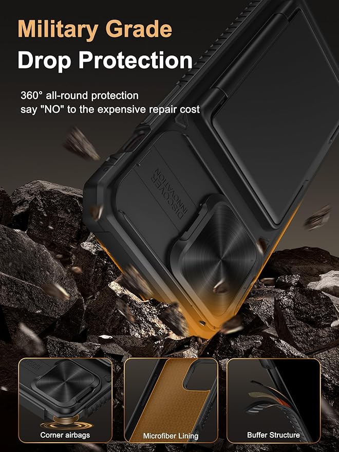 Vihibii for iPhone 14 Pro Max Case with [2X Screen Protector], Built-in Card Holder (4 Cards), [RFID Blocking] & Slide Camera Cover & Tempered Glass Films, Rugged Wallet Case for 14 Pro Max 5g, Black
