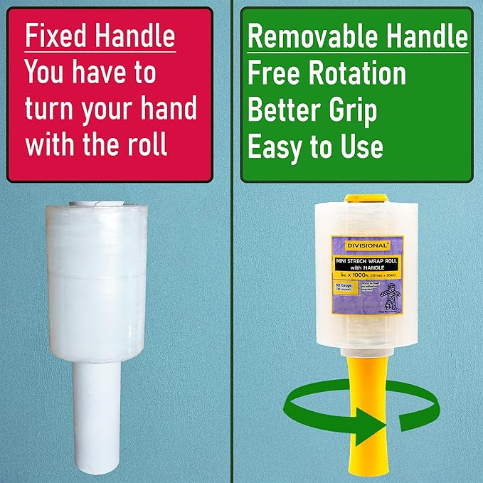 " 12-Pack " Mini Stretch Wrap Roll with Handle | 5 inch x 1000ft x 12 pcs | Shrink Wrap Roll | Stretch Wrap for Moving | Plastic Wrap for Moving | Stretch Film Wrap for Moving | 5 inch Stretch Wrap |