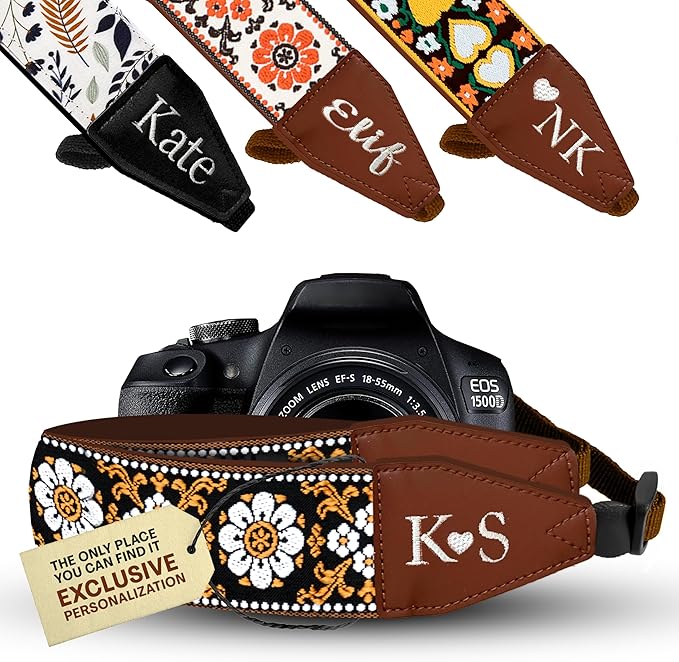 Art Tribute Camera Strap for All DSLR and Mirrorless Cameras. Add Your Name Or Initials Make It a Personalized Gift