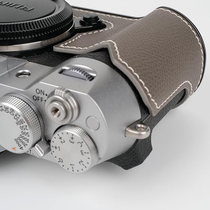 Uchandmade Handmade Genuine Leather Camera Half Case for Fujifilm X-T50/Fujifilm X-T50 Camera Case/Fujifilm X-T50 Case - Top Layer Cowhide Body + Metal Base Plate (8f etain)