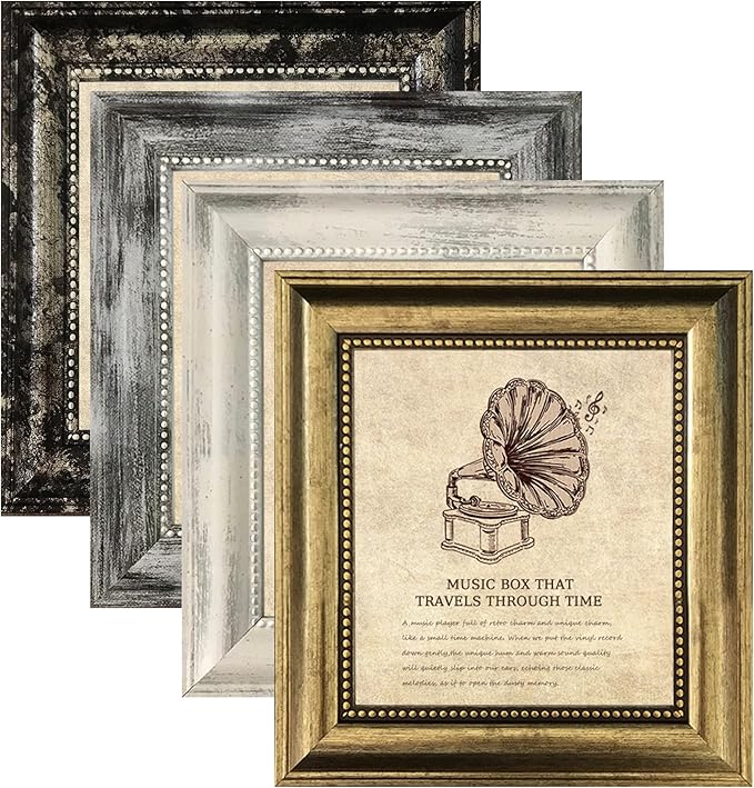 TKYGU 5x5 Picture Frames Set of 4- Rustic Retro Photo Frame with Real Glass Wall Mount and Tabletop Display Family Friends Wedding Gift