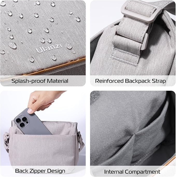 ULANZI 3L Camera Bag, Beige Gray, 9.1x4.3x7.1in, Professional SLR/DSLR Crossbody Shoulder Case for Sony Canon Nikon Mirrorless Cameras, Splash-Proof Polyester Lightweight 235g