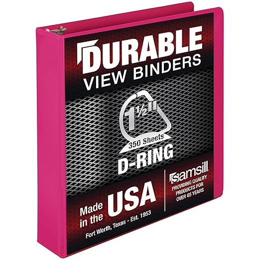 Samsill Durable 1.5 Inch Binder, Made in The USA, D Ring Binder, Customizable Clear View Cover, Magenta, Holds 350 Pages