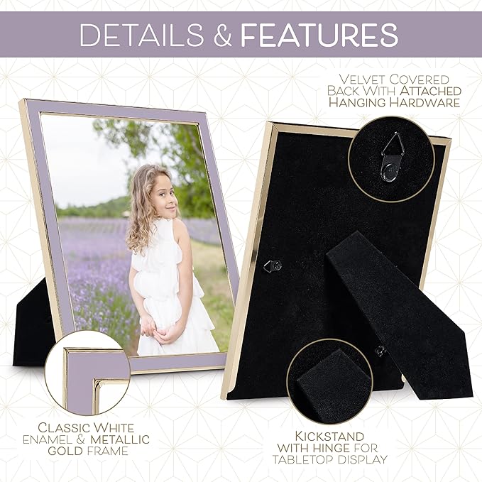 Sheffield Home Tabletop Picture Frame – Iron Enamel Decorative Display Frame for Home or Office, 5x7 Inch, Purple