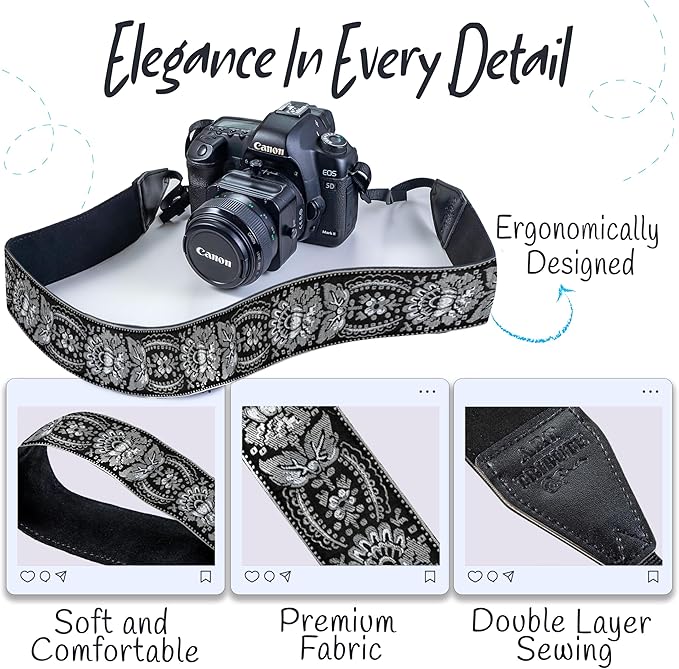 Art Tribute Camera Strap for All DSLR and Mirrorless Cameras. Add Your Name Or Initials Make It a Personalized Gift