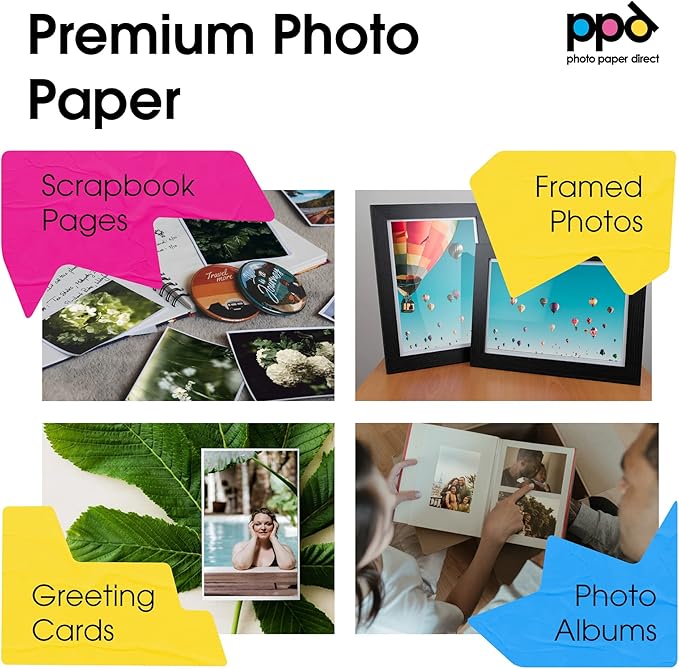 PPD Glossy Photo Paper for Inkjet Printer, 5 x 7" Premium Quality Printable Sheets for Custom Picture, Professional Photographic Instant Dry For with Normal, Dye or Pigment Ink (100 Pack/280 gsm)