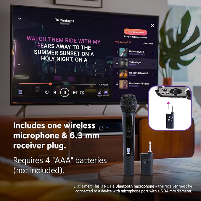 Singing Machine Portable Wireless Microphone (Black) - Premium Unidirectional UHF Wireless Mic for Singing, Speeches & Events - Cordless Mic Compatible with Karaoke Machines, PA Systems & More